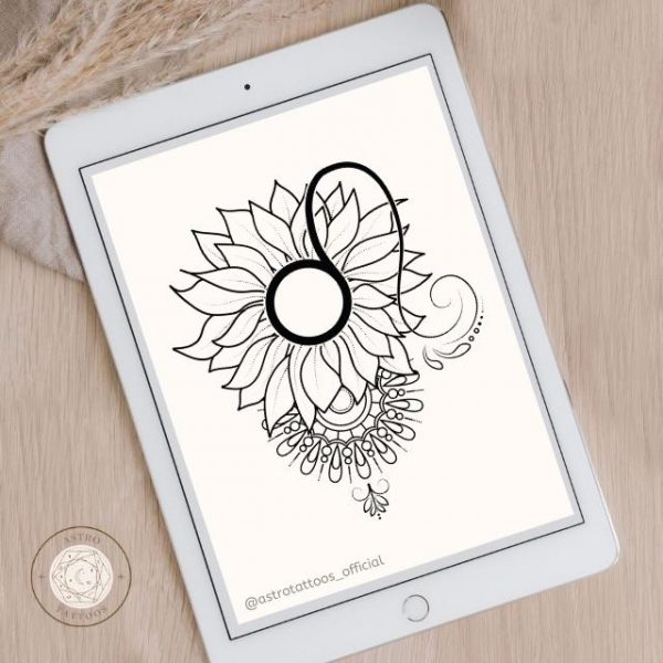 Sunflower Mandala Leo Tattoo Design